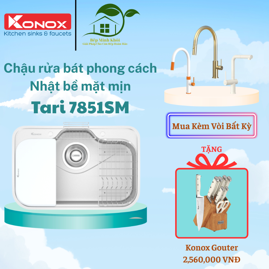 Chậu rửa bát phong cách Nhật bề mặt mịn Tari 7851SM, Chậu Konox cao cấp