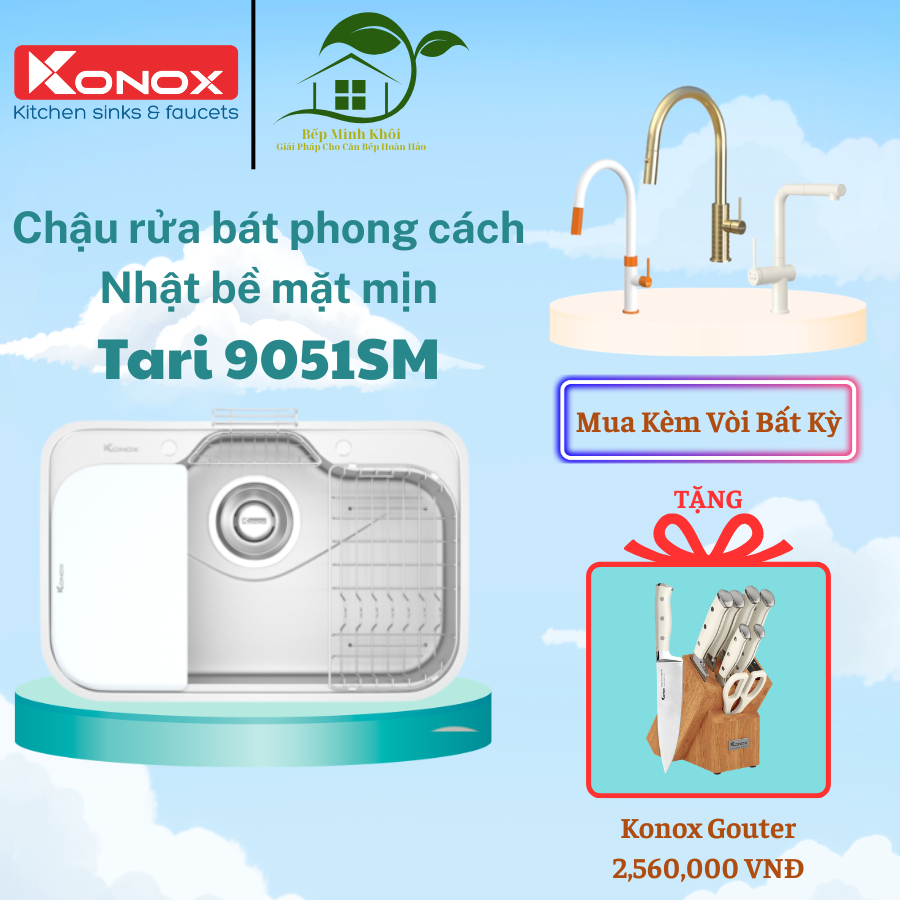 Chậu rửa bát phong cách Nhật bề mặt mịn Tari 9051SM, Chậu Konox cao cấp