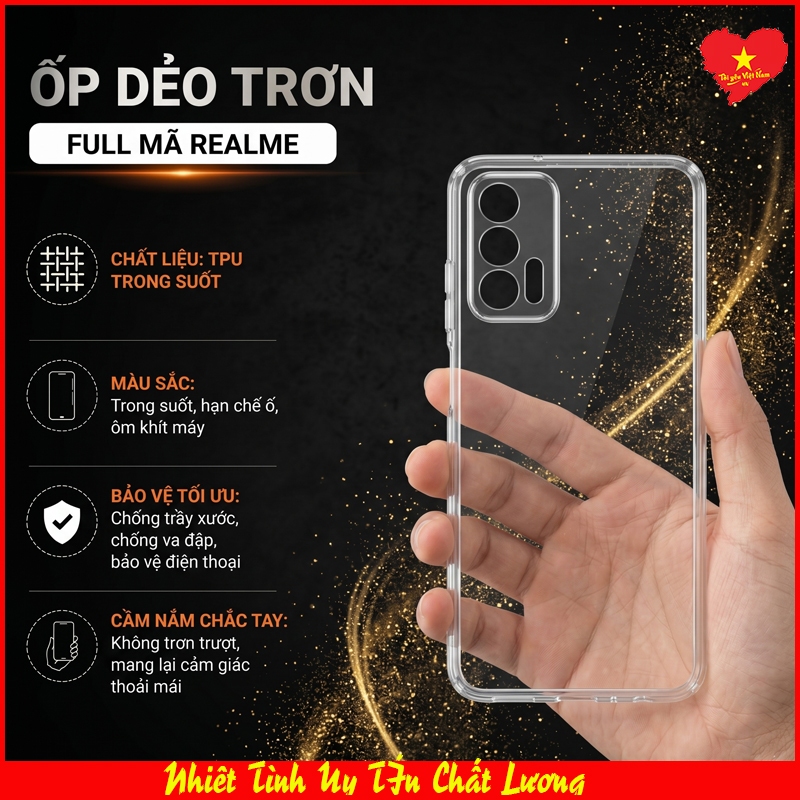 Ốp Lưng dẻo trong suốt Realme 10/ 10Pro 11 12/ 12 Pro ...GT/ GT2/ GT5/ GT6/ GT Neo.... hạn chế ố màu