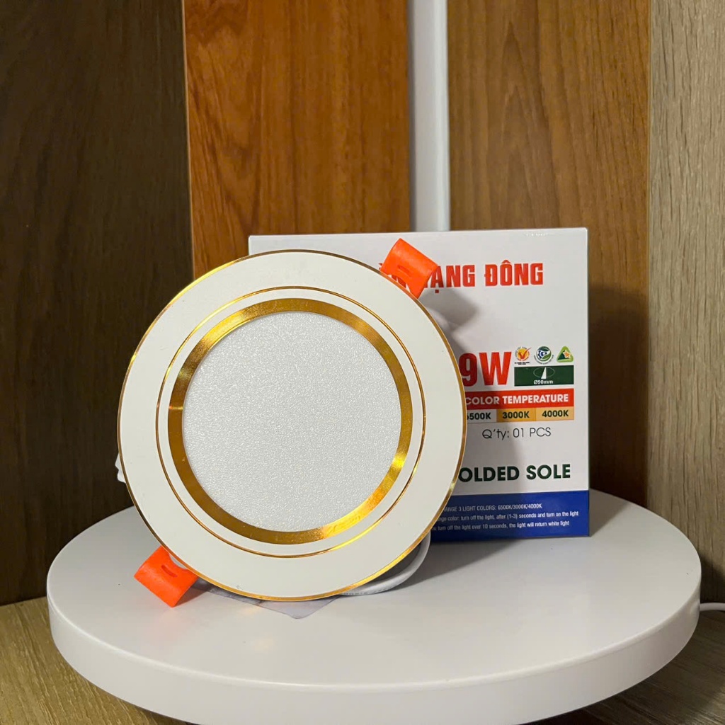 9w/90 [Chính_Hãng] Led Âm trần TĐ Rạng Đông đổi 3 màu viền vàng, đèn âm trần, Led âm trần 9w phi 90 