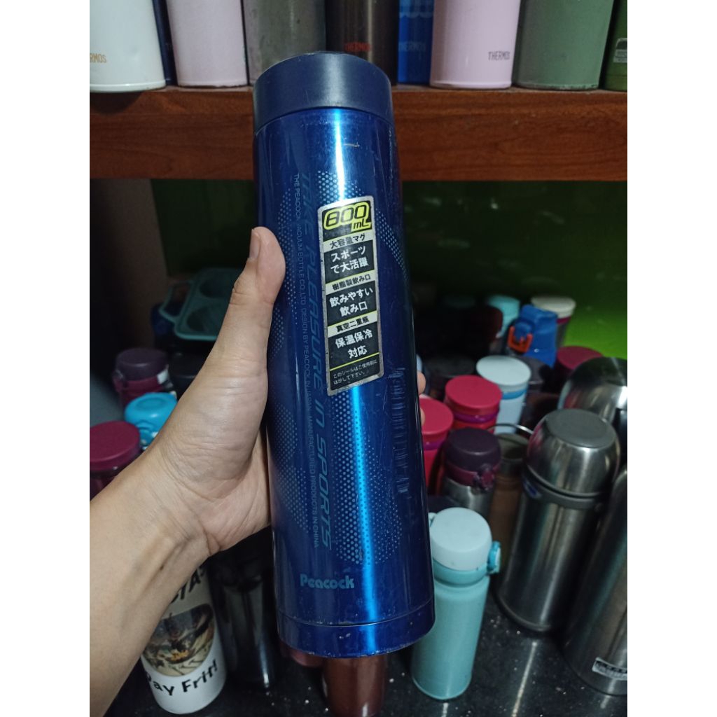 Bình giữ nhiệt nội địa Nhật Peacock 800ml 🌟Mẫu thể thao dung tích lớn, màu xanh ánh kim nổi bật