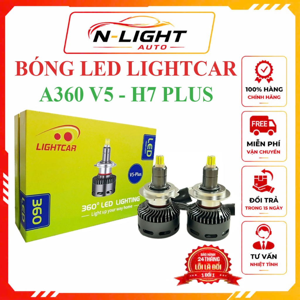 Bóng LED LIGHTCAR A360 V5-Plus Chân H7 , Bản Nâng Cấp Mới Nhất