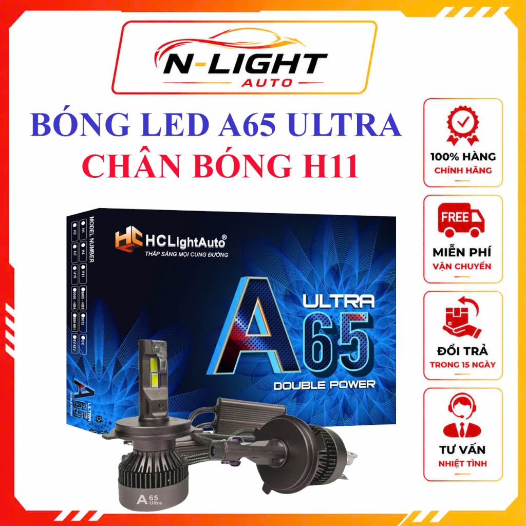 Bóng Đèn LED Pha A65 ULTRA Chân H11 Siêu Sáng Hàng Chính Hãng -Bảo Hành 24 Tháng