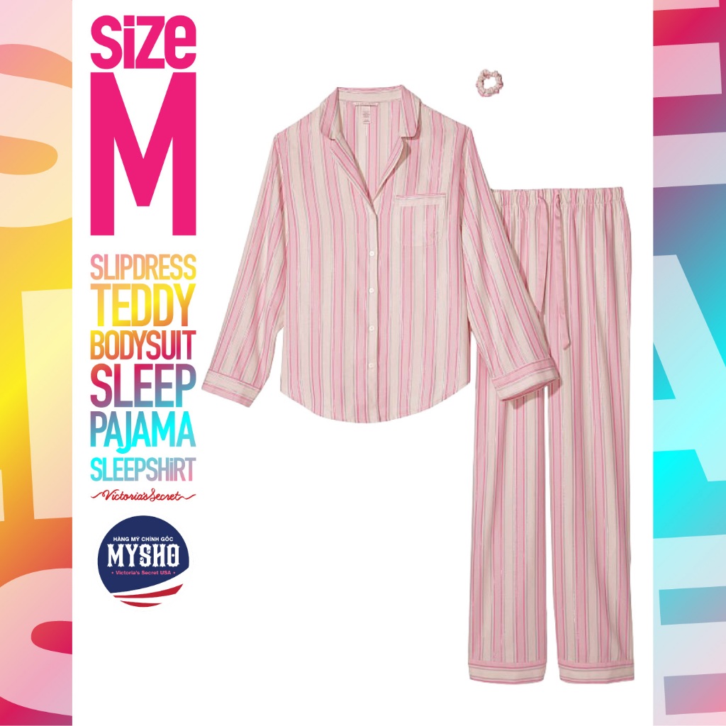 [Szie M - 43] Bộ đồ ngủ Flannet Long Pajama Set, Lurex Candy Stripe