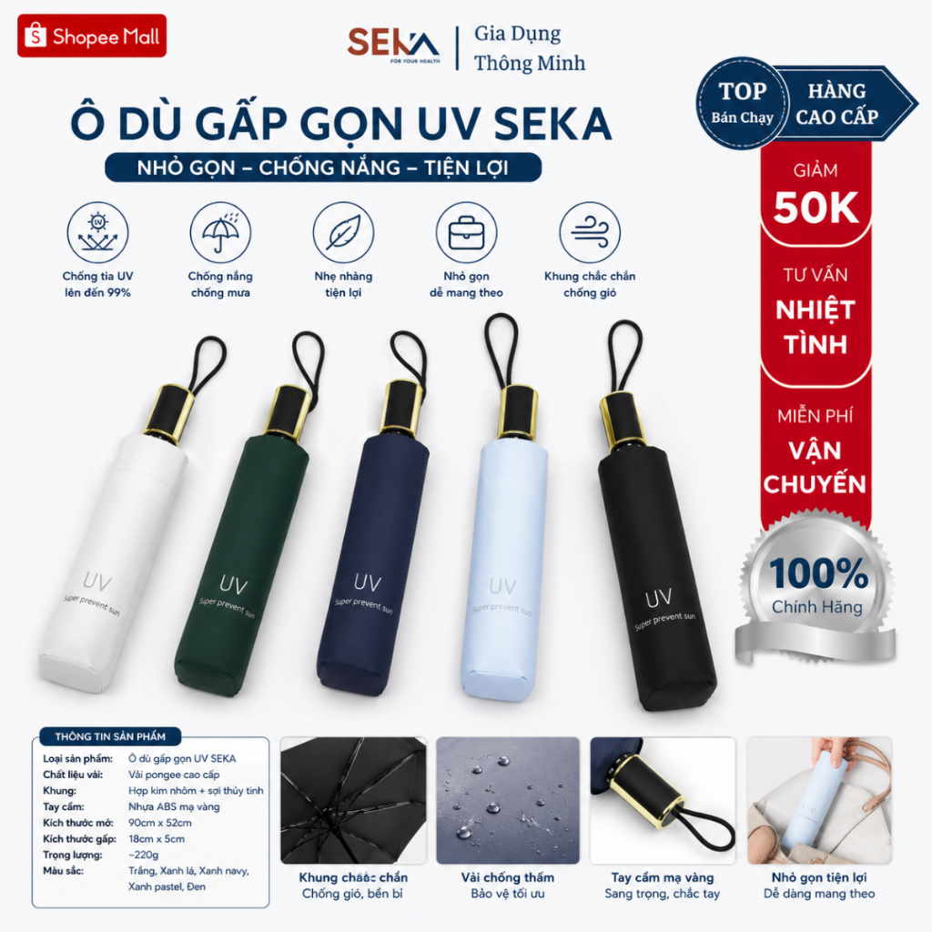 Ô Dù TVQ Store 8 Nan Và 10 Nan Che Mưa Đi Nắng Gấp Gọn Chống Tia UV