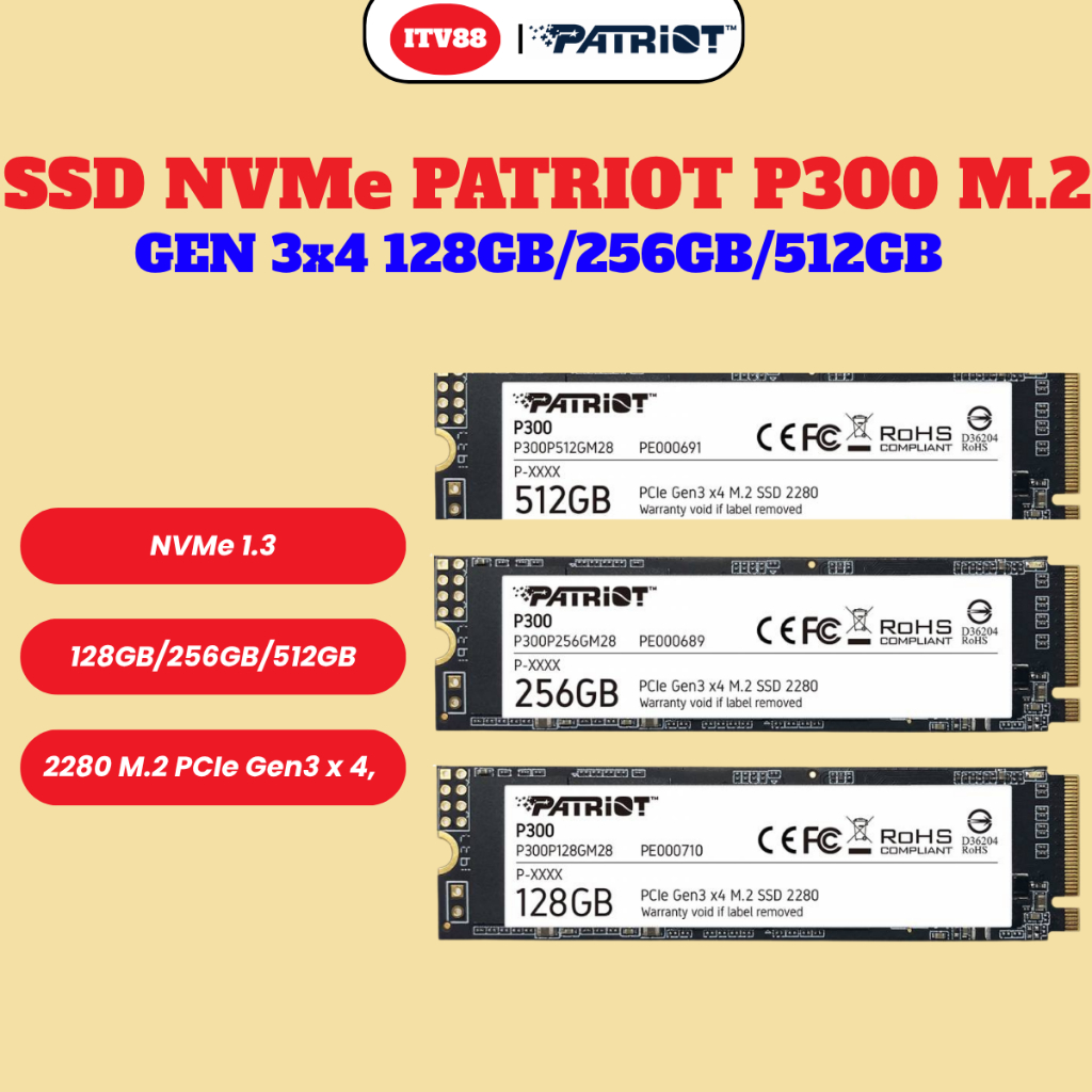 [FULL VAT] Ổ CỨNG SSD NVMe PATRIOT P300 M.2 2280 PCIE GEN 3×4 128GB/256GB/512GB CHÍNH HÃNG I BẢO HÀN