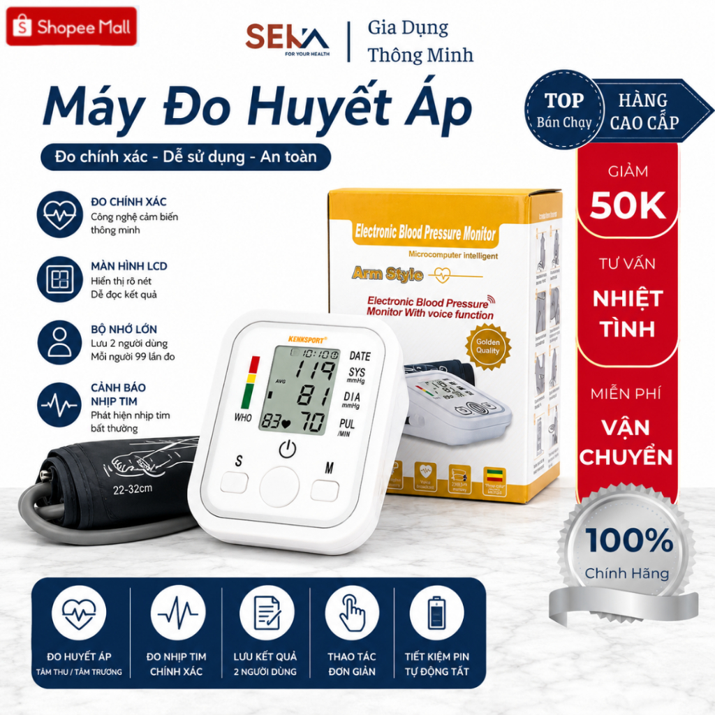 Máy Đo Huyết Áp Điện Tử Đọc Kết Quả Giọng Nói Tiếng Việt, Kiểm Tra Sức Khỏe Tại Nhà Chính Xác