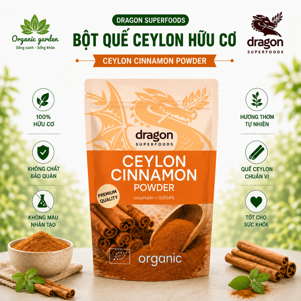 Bột quế hữu cơ Dragon Superfoods 150g Ceylon Cinnamon Powder