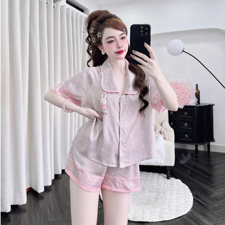 Đồ ngủ pyjama đùi tay ngắn Lưng Raplan cổ bớm chất xịn nút bọc chất liệu lụa cao cấp cực sang DN104