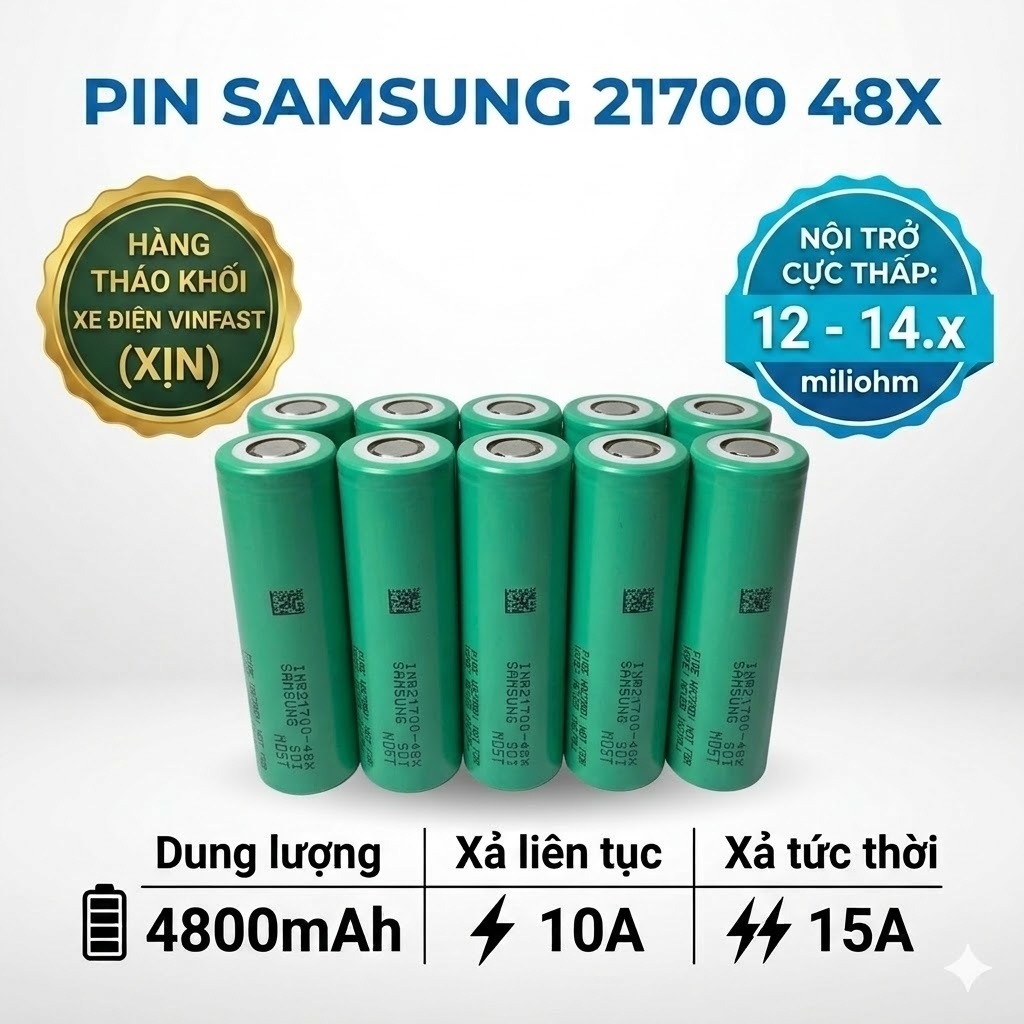 Combo 10 Viên (đã bọc vỏ) Samsung 48X 21700 dung lượng 4800mah tháo xe VF8 - VF9