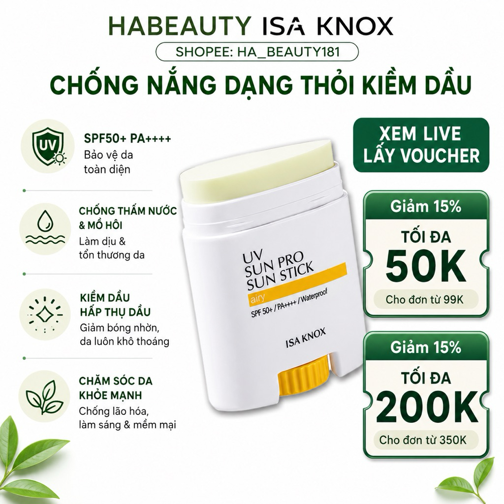 Kem chống nắng dạng thỏi Dưỡng da Chống thấm nước ISA KNOX UV Sun Pro 365 Airy Sun Stick SPF50+/PA++