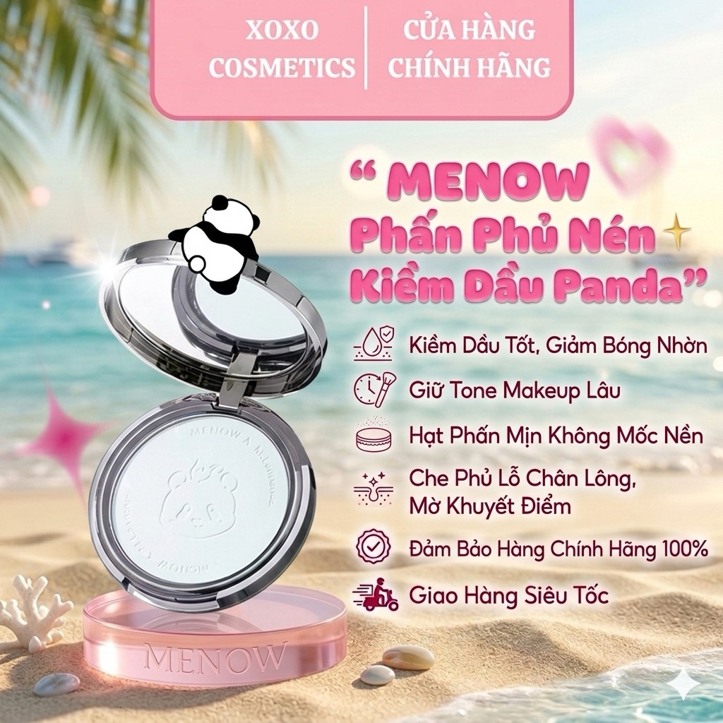 [MENOW] Phấn Phủ Nén MENOW Gấu Trúc Khổng Lồ Kiềm Dầu 21g, Giữ Tone Lâu Trôi Vượt Trội MENOW PANDA