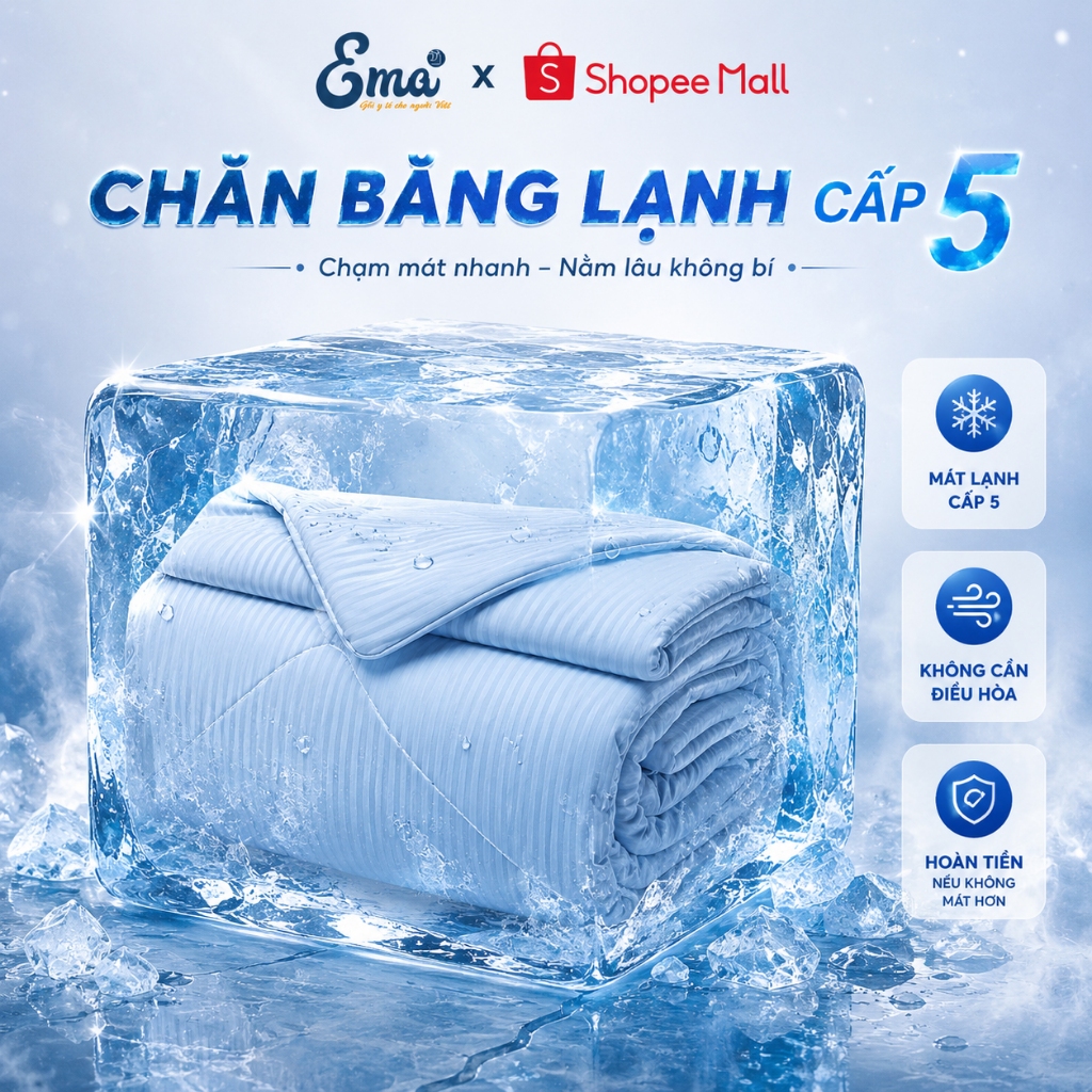 Chăn Băng Lạnh EMA Cao Cấp - Mát Lạnh Tức Thì, Mềm Mướt Như Nước -  Không lạnh hoàn tiền