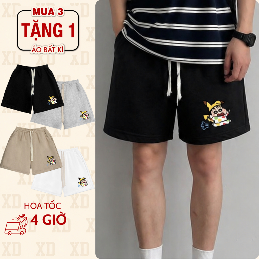 Quần Short Nam Thexide, Quần Đùi In Hình SHIN PIJAMA Unisex Chất Nỉ Cotton Cạp Chun Cao Cấp