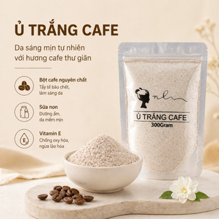 Bột ủ trắng cafe ( Tặng bông rửa mặt ) Tắm trắng cafe face + body cấp tốc, dưỡng trắng da tẩy da chết