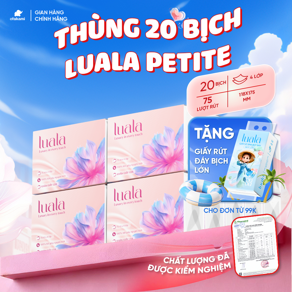 Thùng 20 gói giấy ăn LUALA cao cấp 4 lớp khăn giấy ăn rút mềm mại siêu dai không chất tẩy trắng