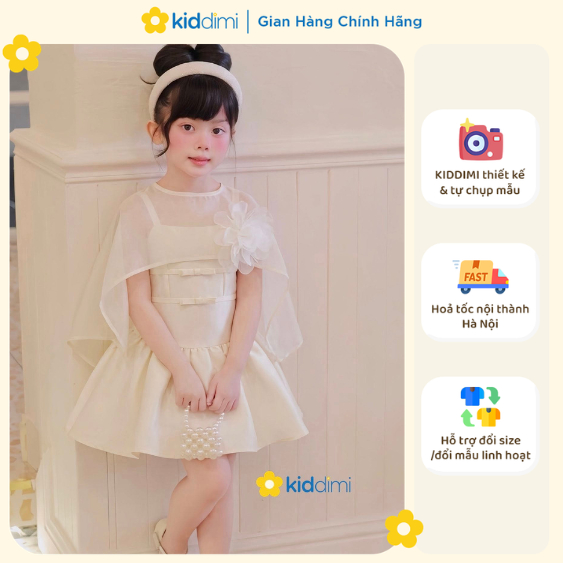 (Chính hãng Kiddimi) Váy tiểu thư cổ voan - tháo rời (tặng hoa cài) thanh lịch cho bé gái - ASLEY DR
