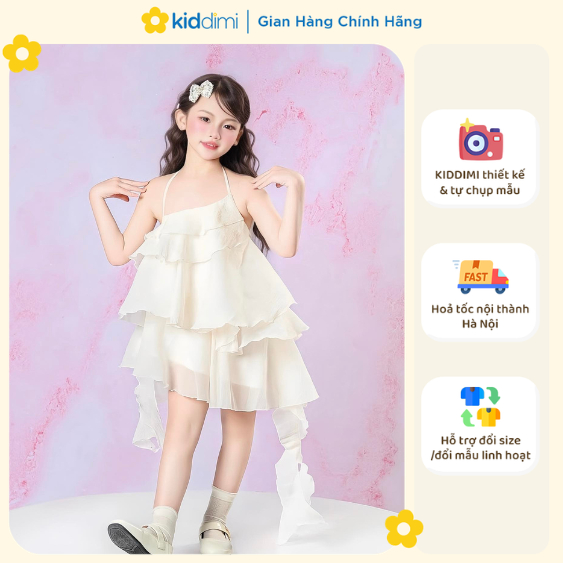 (Tặng quần bảo hộ) Váy tầng tiểu thư MÀU KEM chính hãng KIDDIMI cho bé gái - LILY DRESS