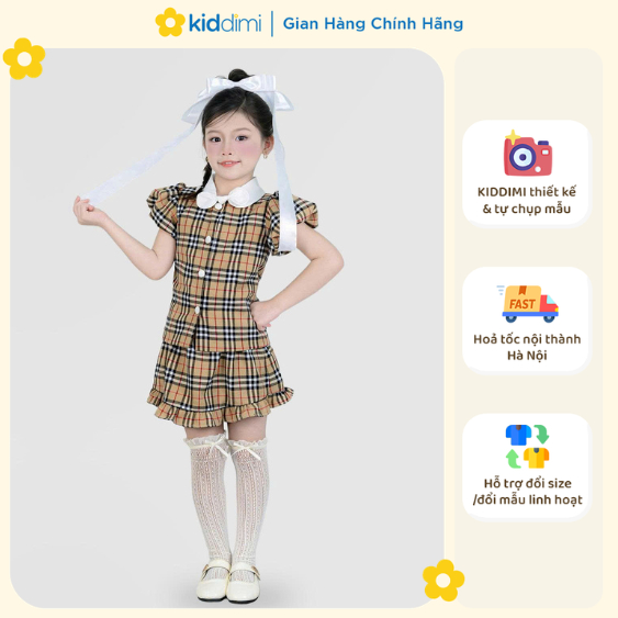 (Chính hãng KIDDIMI) Set kẻ tiểu thư, sang trọng cho bé gái - BUNY SET