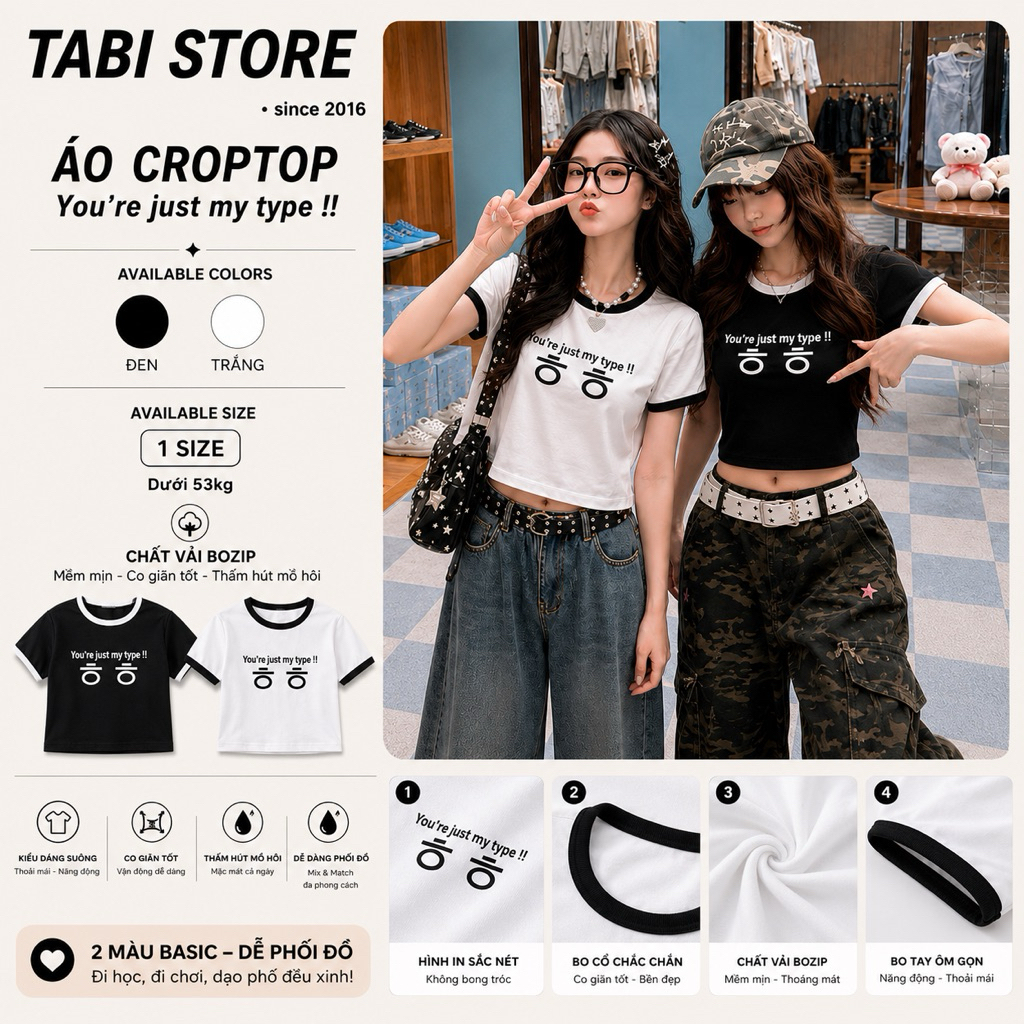 Áo croptop nữ You’re just my type – Bozip Hàn Quốc, form ôm dưới 50kg - Tabi Store