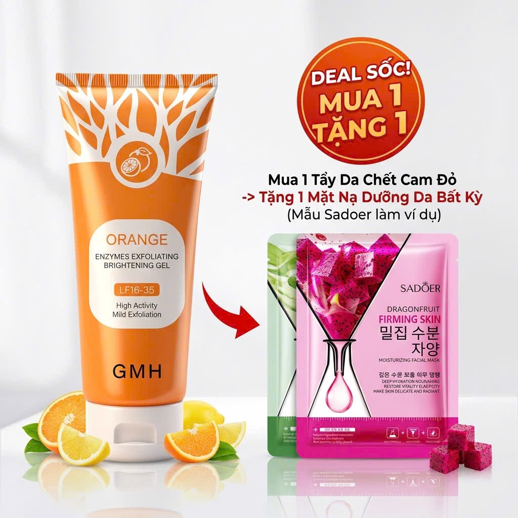 Gel Tẩy Tế Bào Chết cho da mặt Tinh Chất Cam Đỏ, Chai Tẩy Da Chết Dịu Nhẹ Làm Sạch Bã Nhờn
