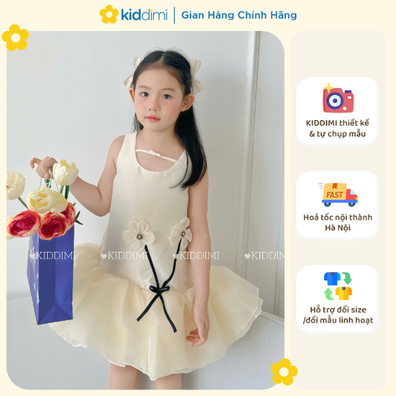 (Chính hãng KIDDIMI) Váy công chúa bồng bềnh MÀU KEM đính hoa cho bé gái - BALE DRESS
