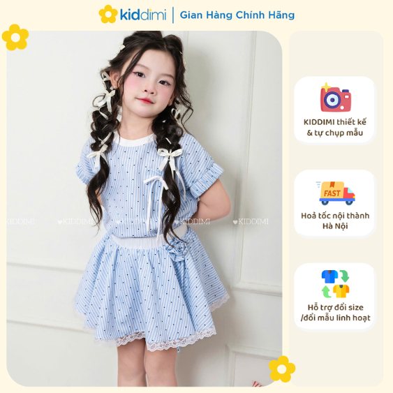 (Chính hãng KIDDIMI) Set xanh áo + chân váy thời trang năng động cho bé gái - DOTI SET