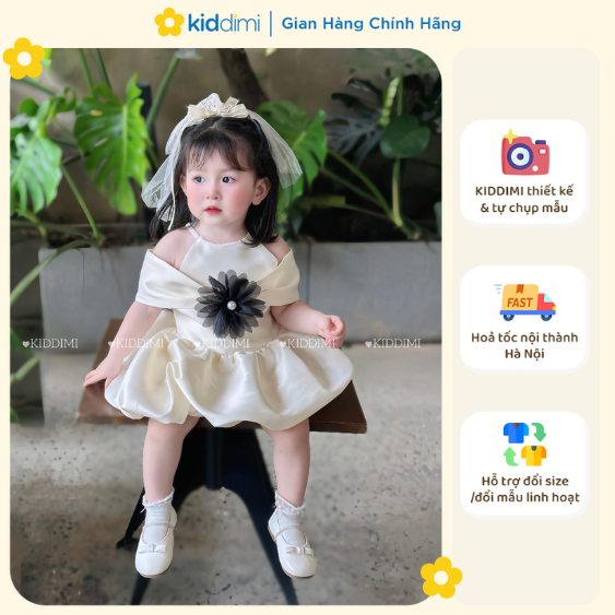 (Chính hãng KIDDIMI) Váy tiểu thư, đáng yêu kèm hoa cài mặc sinh nhật, đi tiệc cho bé gái - MELI DRE