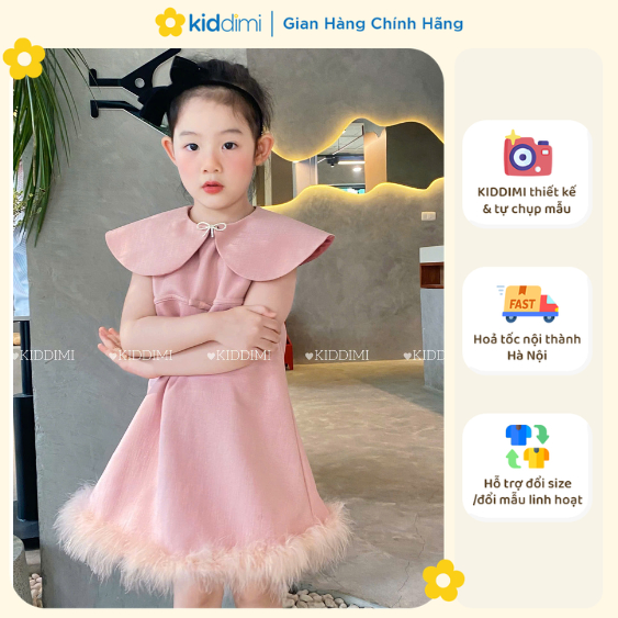 (Chính hãng KIDDIMI) Váy hồng tiểu thư, ngọt ngào đính lông vũ cho bé gái - LOVELY DRESS