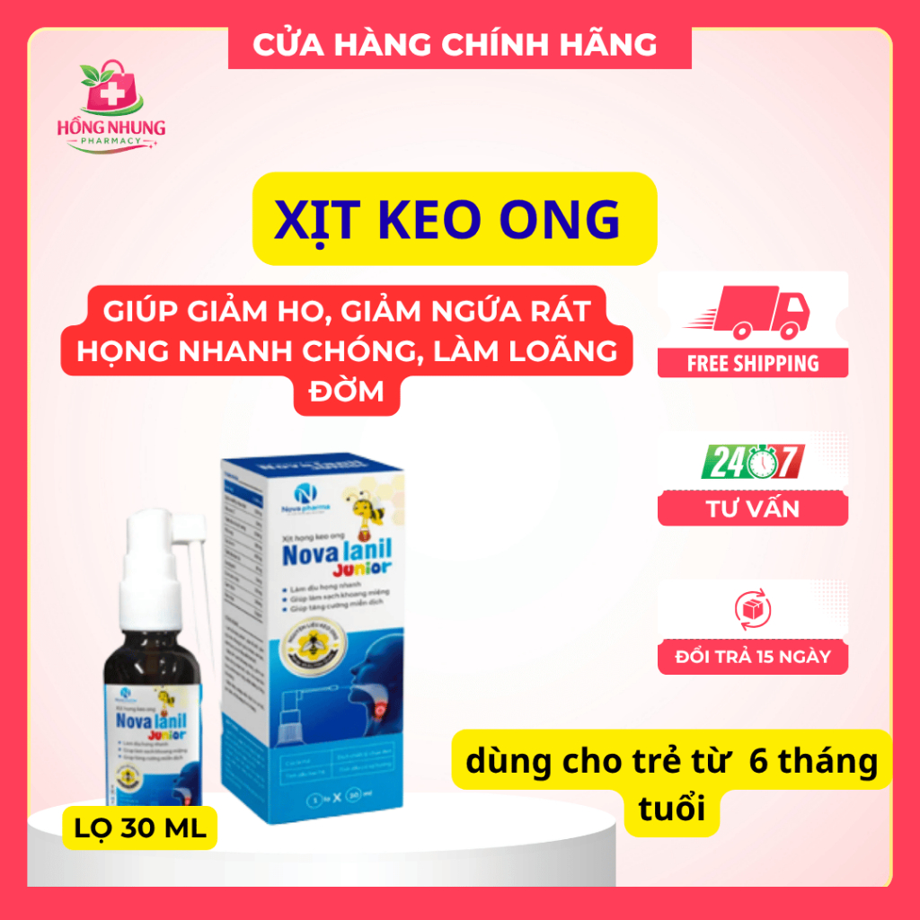 Nova Lanil Junior Xịt Họng 30ml | Hỗ Trợ Giảm Ho, Làm Dịu Họng, Tăng Đề Kháng Cho Bé