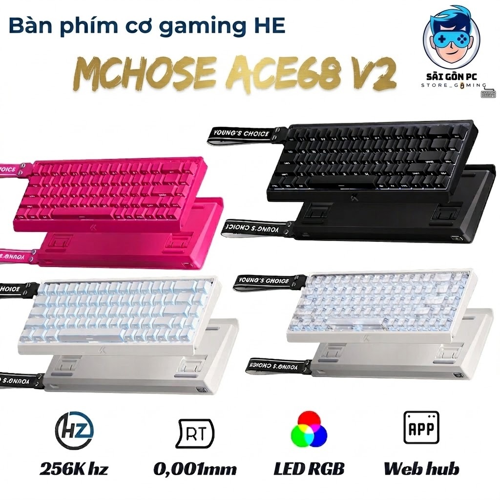 Bàn phím cơ Rapid Trigger Mchose ACE68 V2 - Poling Rate 8000hz - LED RGB - App marco - Hỗ trợ SOCD , RS , MT