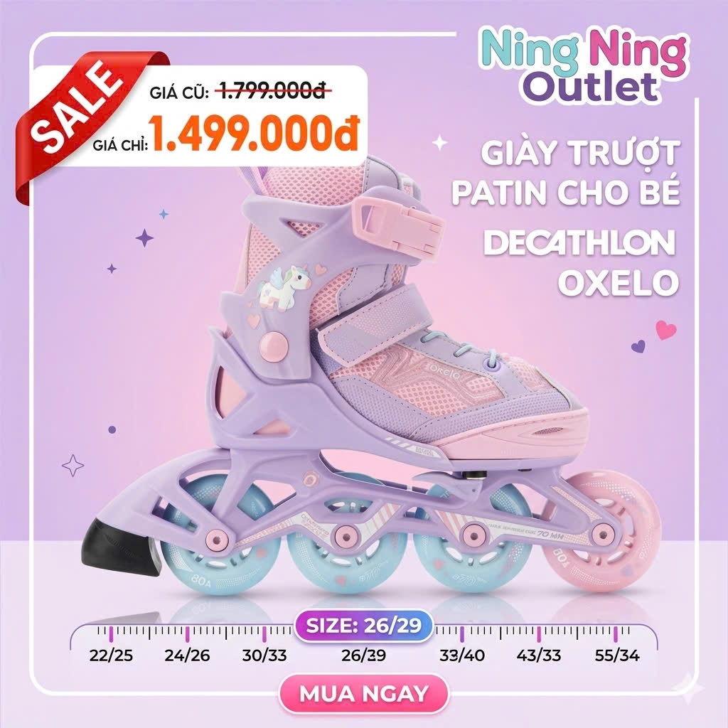 [Size 26/29] Giày trượt patin cho trẻ em 1 hàng bánh fit3 tím/hồng DECATHLON OXELO mã 8640568