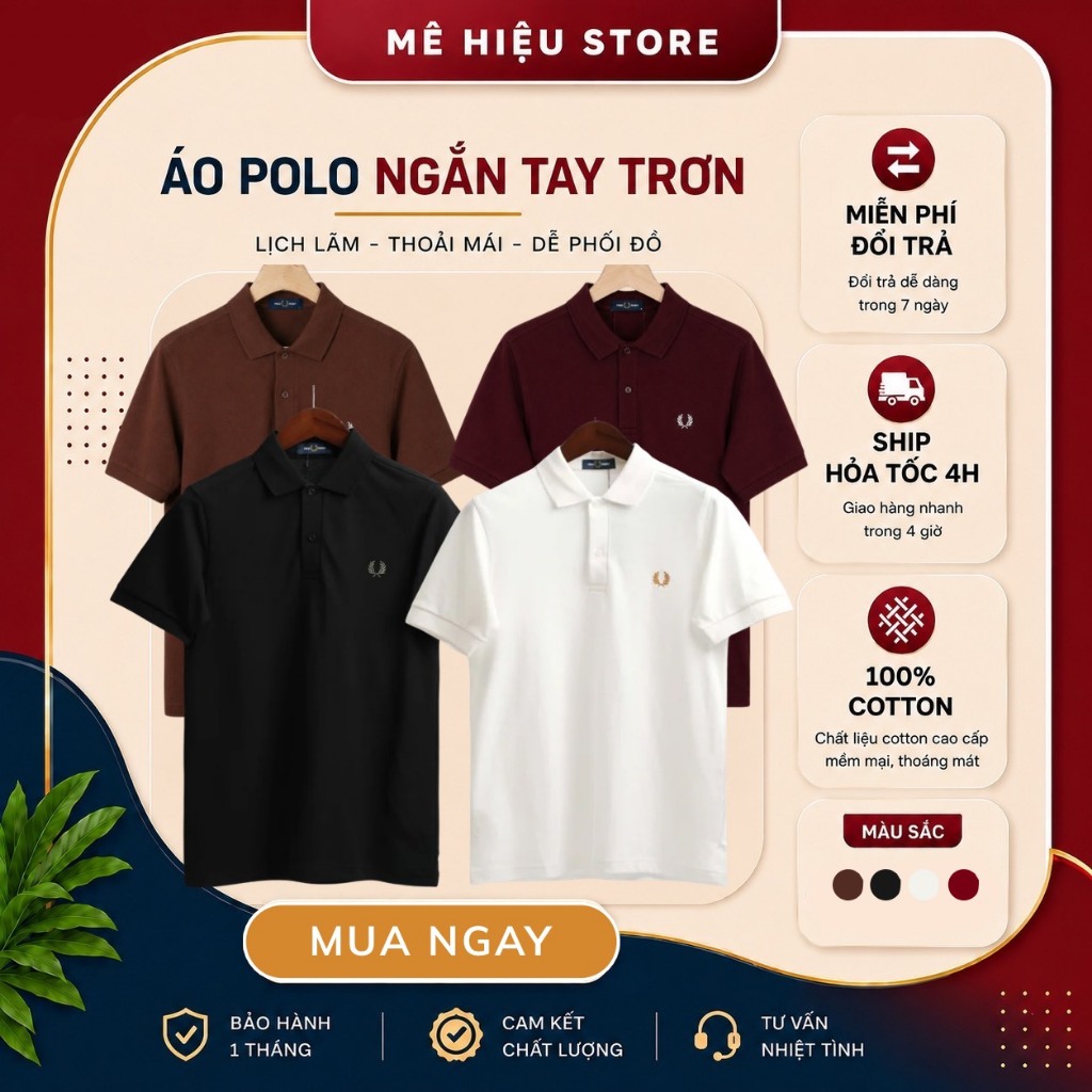 Áo Polo Fred Perry Chính Hãng - Áo Polo Ngắn Tay Trơn Cao Cấp Sang Trọng, Thoáng Mát