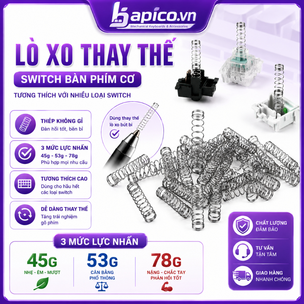 Lò xo dùng cho switch bàn phím cơ full lực nhấn, lò xo bàn phím cơ