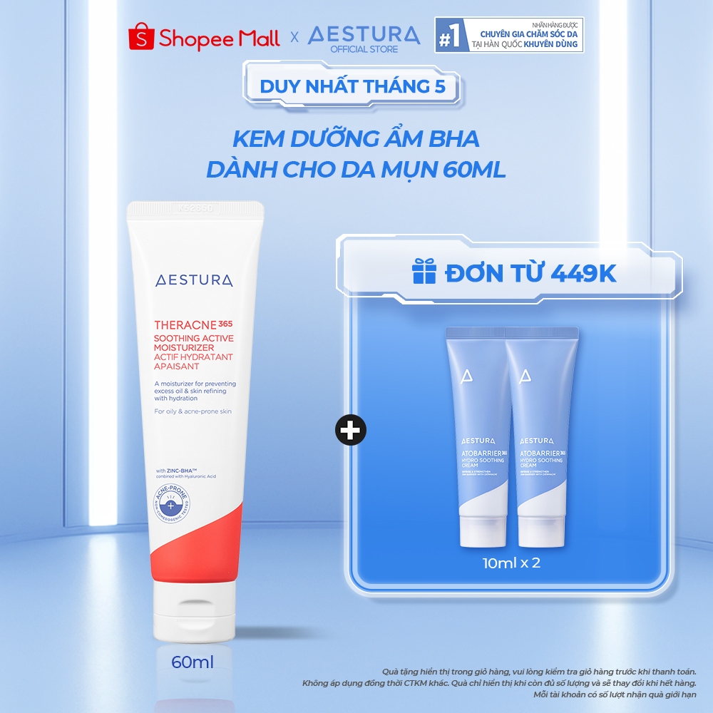 Kem dưỡng ẩm BHA dành cho da dầu mụn AESTURA THERACNE365 Soothing Active Moisturizer 60ml | BigBuy360 - bigbuy360.vn