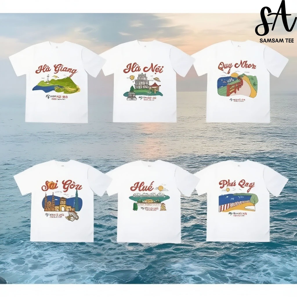 Áo thun biển, du lịch địa danh unisex nam nữ áo thun cotton form OVERSIZE vải…
