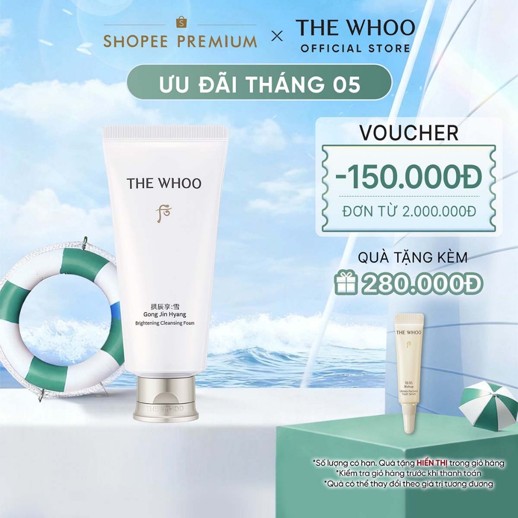 [THE WHOO OFFICIAL] Sữa rửa mặt dưỡng trắng, sạch bụi bẩn dầu nhờn Whoo Gong Jin Hyang Brightening Cleansing Foam 180ml