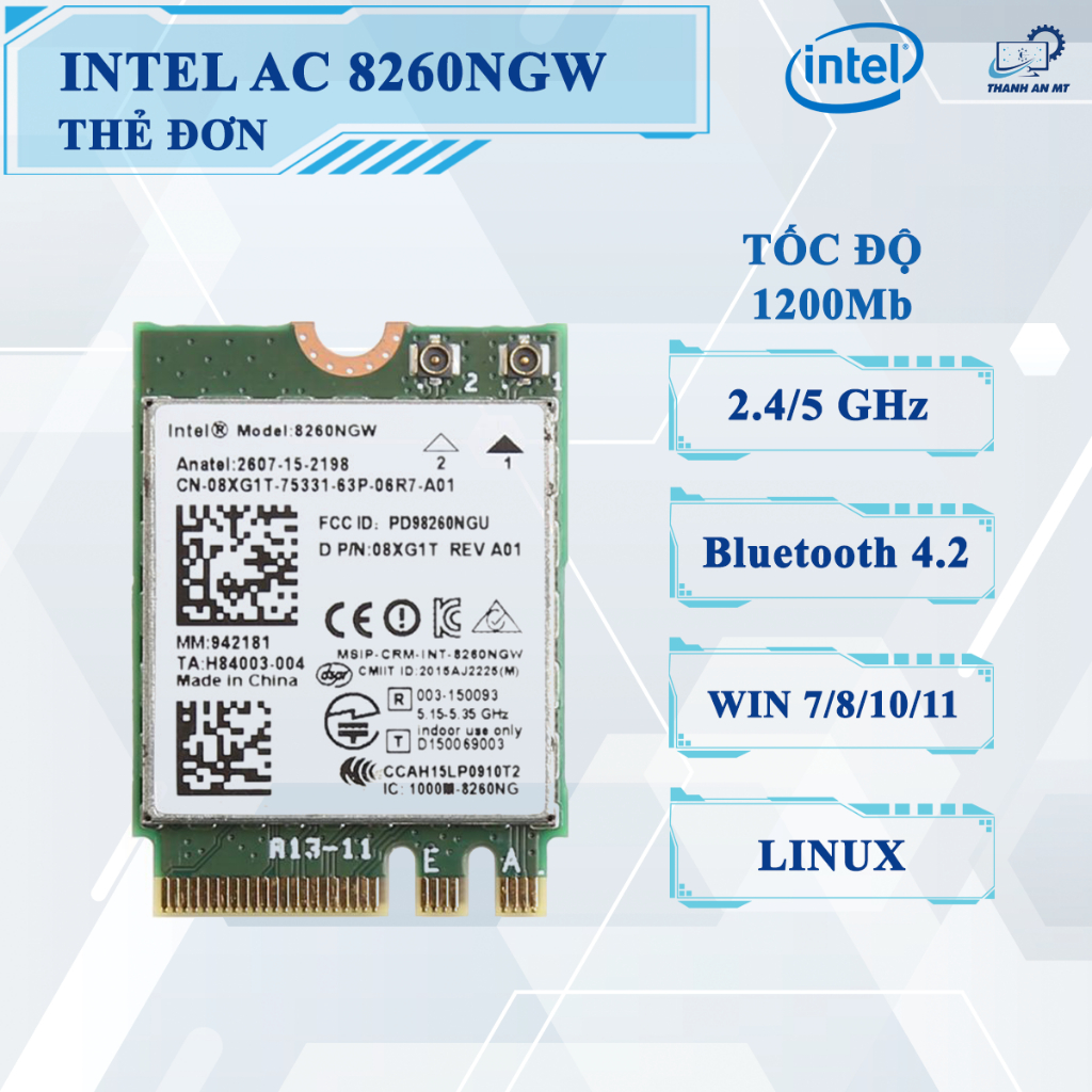 Card WiFi Intel AC8260 NGFF M.2 + Bluetooth 4.2 - WiFi 5 tốc độ cao cho Laptop & PC