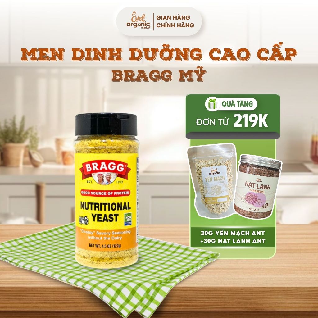 Men Dinh Dưỡng Bragg Nutritional Yeast 127g Mỹ - Giàu Protein Vitamin B - Phù Hợp Ăn Chay, Gym, Mẹ B