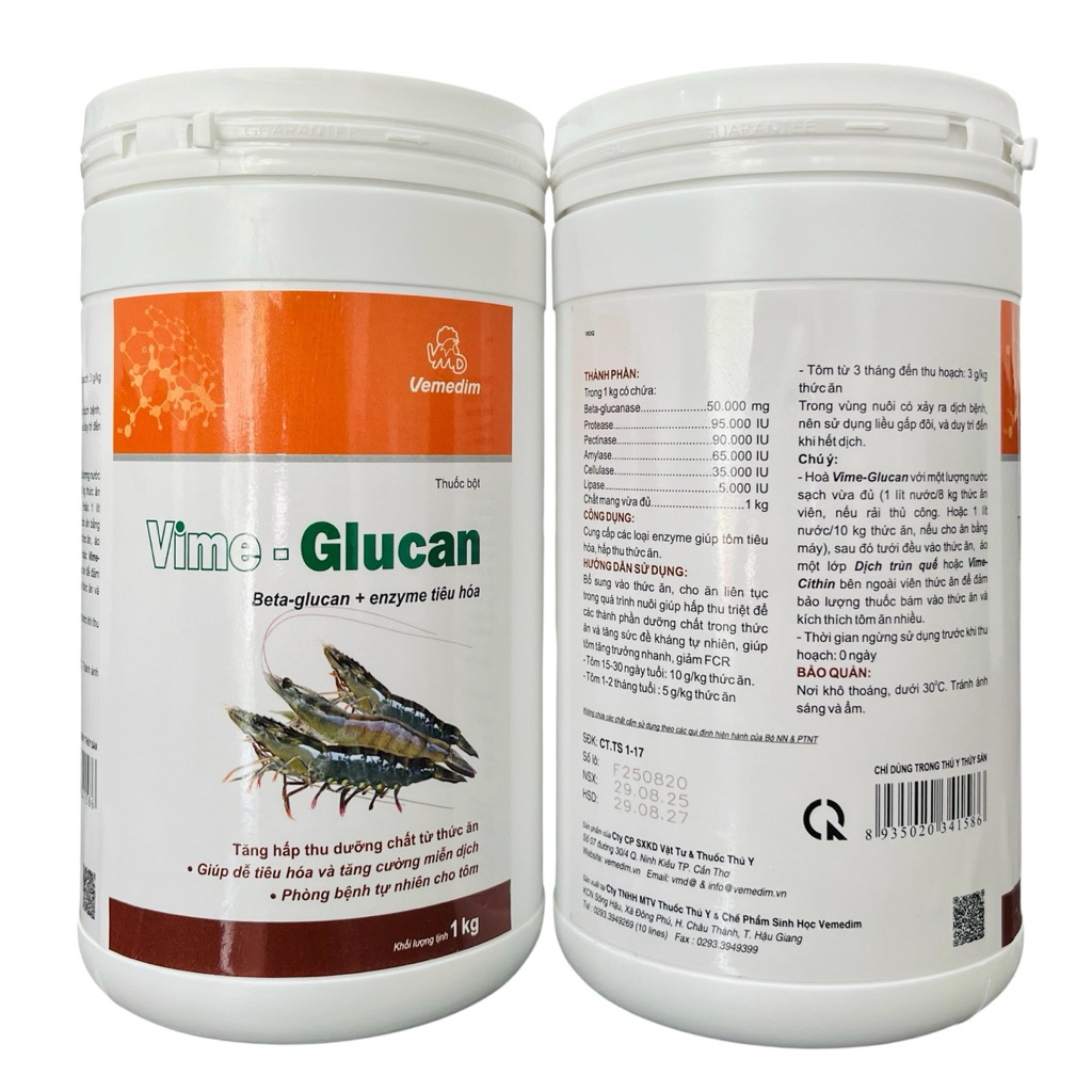 Vime Glucan Tôm. Beta-glucan + enzyme tiêu hóa. Lon 1Kg