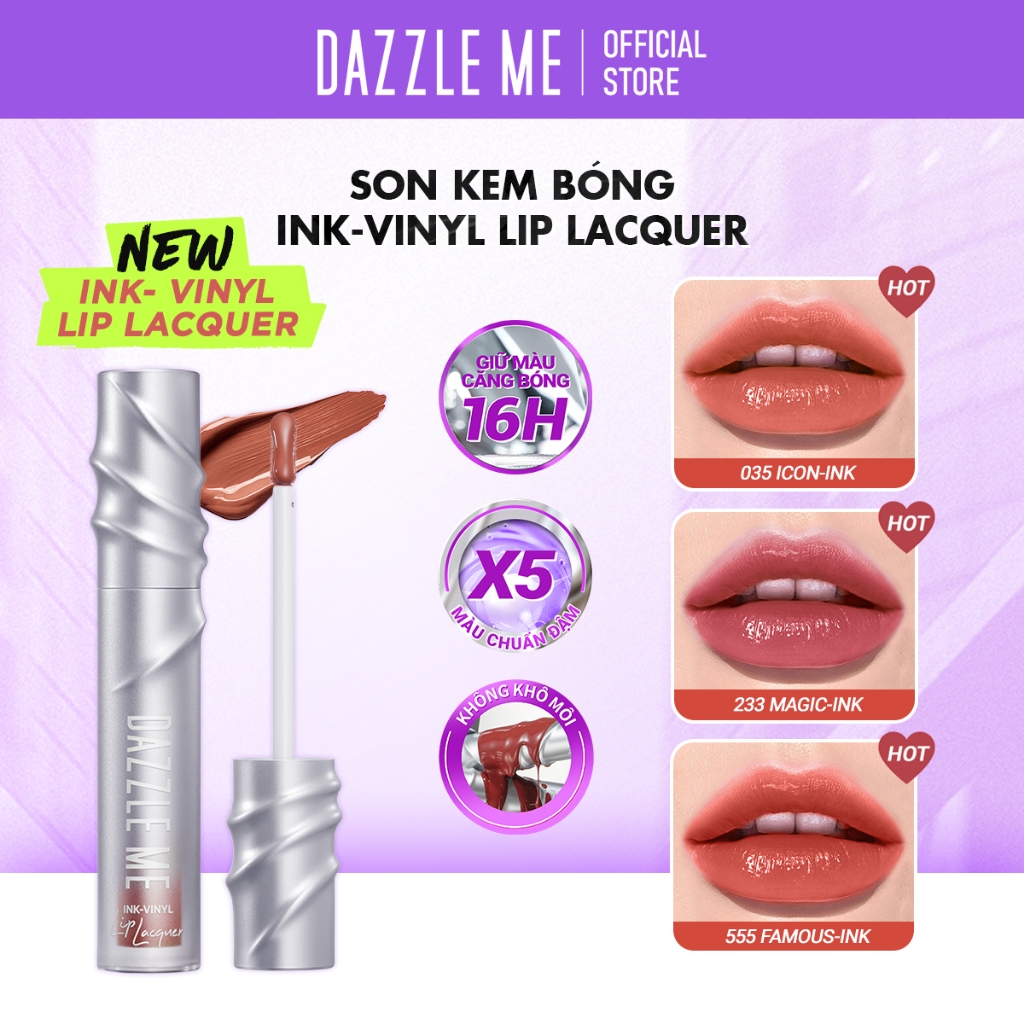 Son kem bóng Dazzle Me Ink-Vinyl Lip Lacquer lâu trôi mịn màng kháng nước màu đẹp 2.5ml