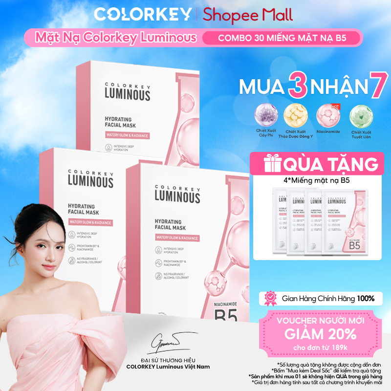 Combo 3 Hộp Cùng Màu Mặt Nạ Giấy COLORKEY LUMINOUS B5 Giúp Cấp Ẩm Cho Da Mịn Màng 10 miếng/ hộp