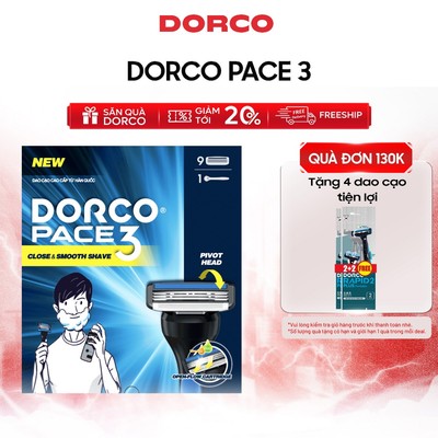 Dao Cạo Râu Hàn Quốc 3 Lưỡi DORCO PACE 3 - (GIFT)TRA4009 - HộP 1 Cán và 9 Đầu Cạo