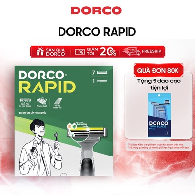 Dao Cạo Râu Hàn Quốc 2 Lưỡi DORCO RAPID - (GIFT)TNA4007 - Hộp 1 Cán và 7 Đầu Cạo
