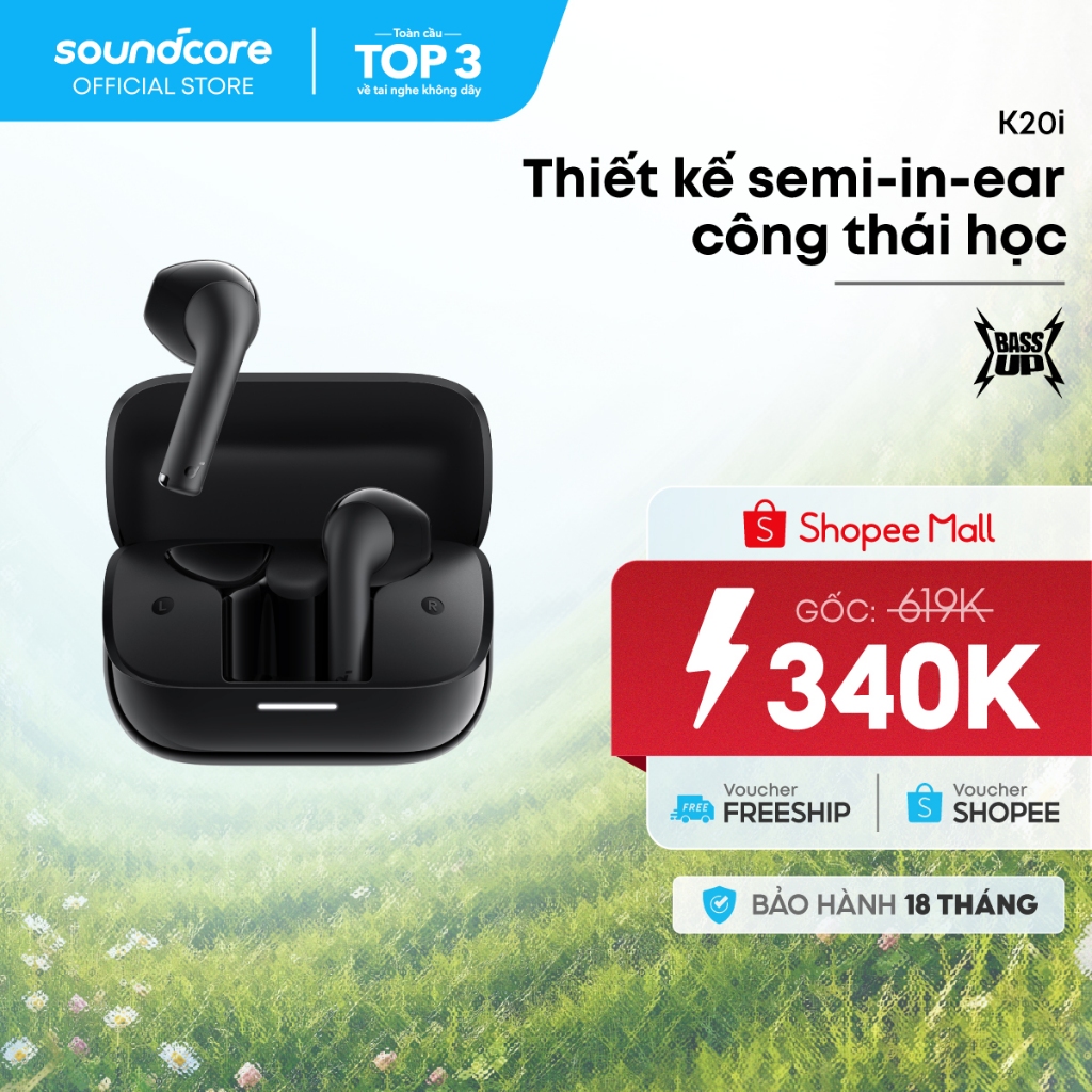 Tai nghe bluetooth Semi In-Ear soundcore K20i | Siêu gọn nhẹ | Chống nước IPX5 | Tích hợp phiên dịch