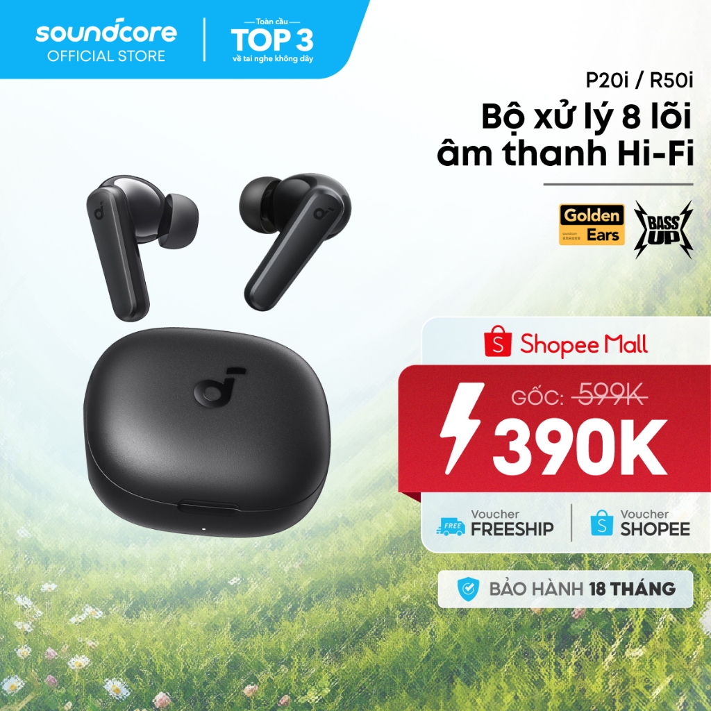 Tai nghe bluetooth soundcore R50i (P20i) siêu nhỏ gọn | 30 giờ phát nhạc | Chống nước IPX5 | Tích hợp phiên dịch