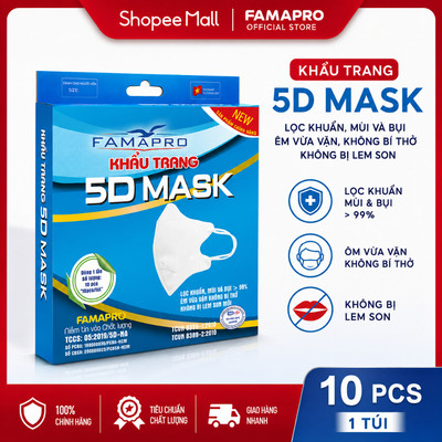 [ COMBO 30 Hộp ] Khẩu trang y tế  3 lớp Famapro 5D Mask (10 cái/hộp )