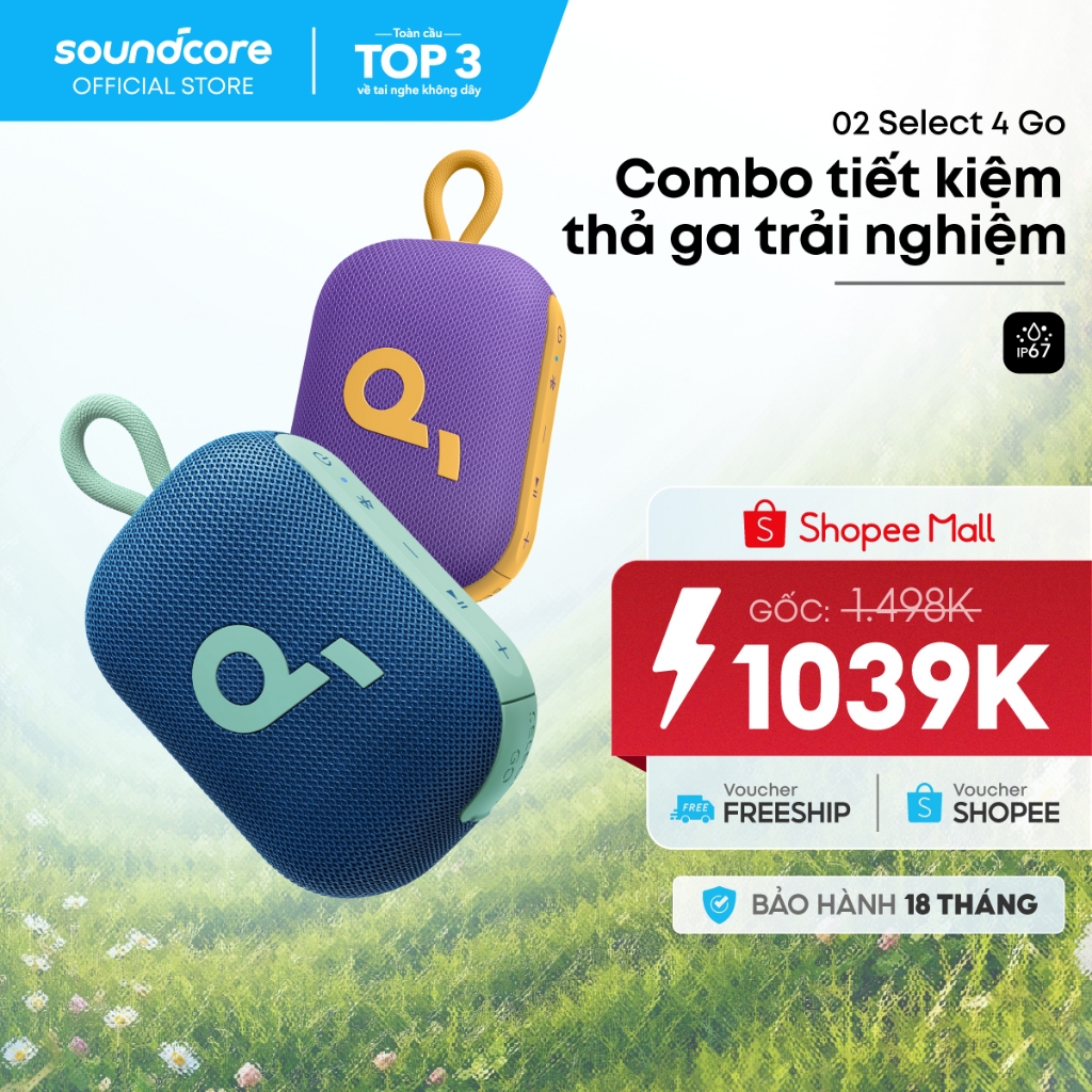 Combo 2 Loa bluetooth True Wireless Soundcore Select 4 Go | Pin 20 giờ | Kháng bụi, nước IP67