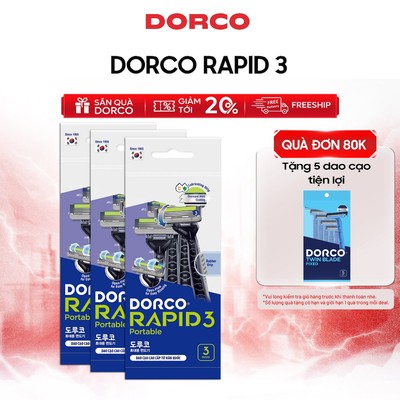 Dao Cạo Râu Tiện Lợi Hàn Quốc 3 Lưỡi DORCO RAPID 3 - 3xTRC100BL-3P - Combo 3 Túi Gồm 9 Cây Dao cạo