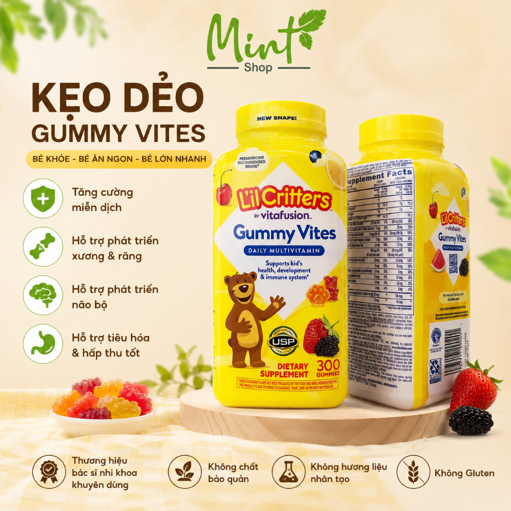 KẸO DẺO GUMMY VITES LIL CRITTERS VITAFUSION 300 VIÊN – BỔ SUNG VITAMIN CHO BÉ